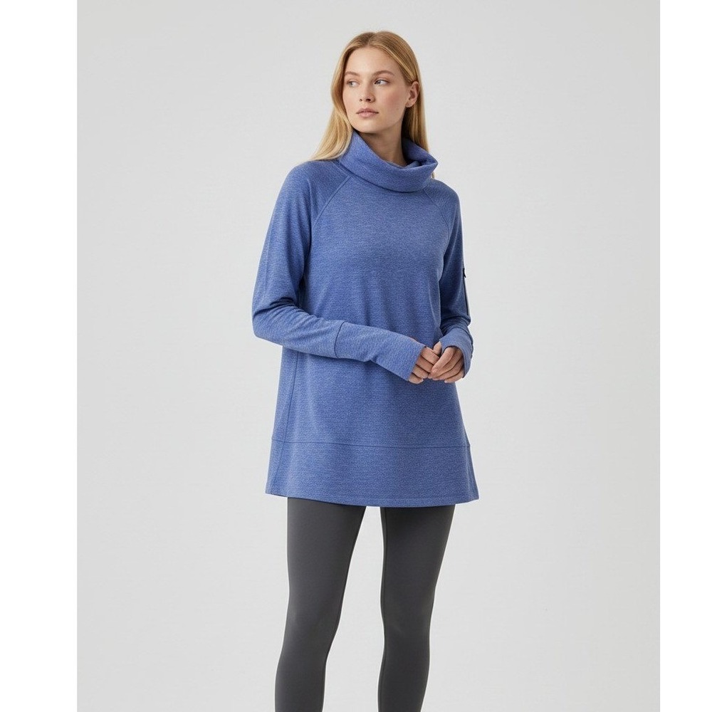 VSX‎ Victorias Secret Sport Womens Blue Space Dye Cowl Neck Thumbhole Pullover M